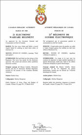 Lettres patentes approuvant l’insigne du 21e Régiment de guerre électronique