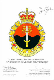 Letters patent approving the Badge of the 21 Electronic Warfare Regiment