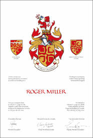 Letters patent granting heraldic emblems to Roger Miller