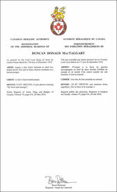 Lettres patentes enregistrant les emblèmes héraldiques de Duncan Donald MacTaggart