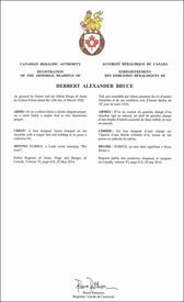 Letters patent registering the heraldic emblems of Herbert Alexander Bruce