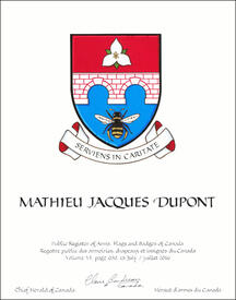 Letters patent granting heraldic emblems to Mathieu Jacques Dupont