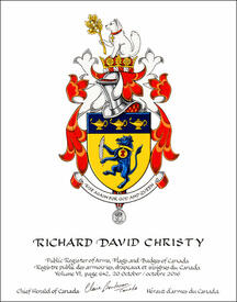 Letters patent granting heraldic emblems to Richard David Christy