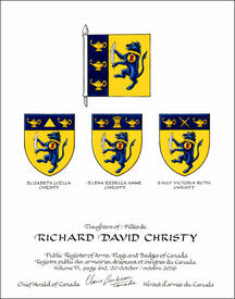 Letters patent granting heraldic emblems to Richard David Christy