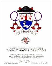 Letters patent granting heraldic emblems to Donald Angus Davidson