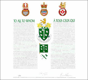 Letters patent granting heraldic emblems to Cory Douglas Martinson