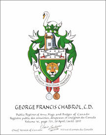 Letters patent granting heraldic emblems to George Francis Chabrol