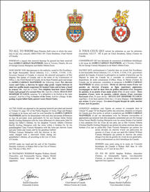 Lettres patentes concédant des emblèmes héraldiques à James Carman Mainprize
