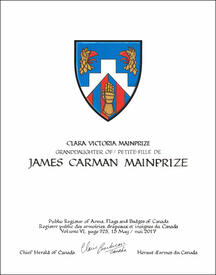 Lettres patentes concédant des emblèmes héraldiques à James Carman Mainprize