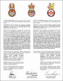 Letters patent granting heraldic emblems to Joseph Jacques Jean Chrétien