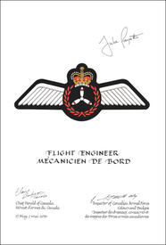 Letters patent approving the heraldic emblems of a Flight Engineer of the Canadian Armed Forces