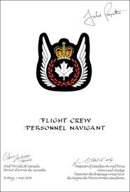 Lettres patentes approuvant les emblèmes héraldiques d'un personnel navigant des Forces armées canadiennes