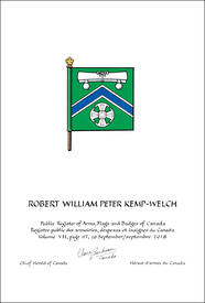 Letters patent granting heraldic emblems to Robert William Peter Kemp-Welch