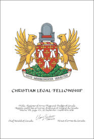 Lettres patentes concédant des emblèmes héraldiques à la Christian Legal Fellowship