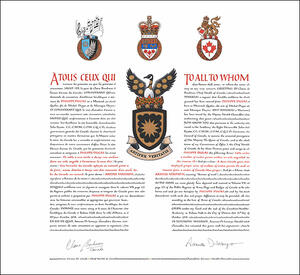 Letters patent granting heraldic emblems to Philippe Dugas