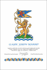 Letters patent granting heraldic emblems to Claude Joseph Bourret