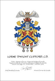 Lettres patentes concédant des emblèmes héraldiques à Lorne Dwight Clifford