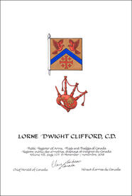 Letters patent granting heraldic emblems to Lorne Dwight Clifford