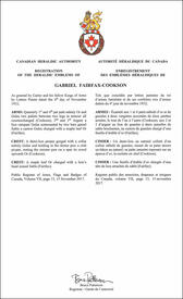 Letters patent registering the heraldic emblems of Gabriel Fairfax-Cookson