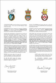 Letters patent granting heraldic emblems to Pierre-Olivier Tremblay