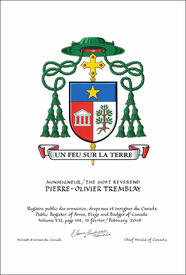 Letters patent granting heraldic emblems to Pierre-Olivier Tremblay