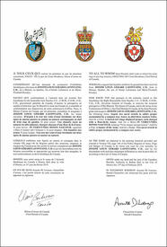 Letters patent granting heraldic emblems to Joseph Louis Gérard Lafontaine