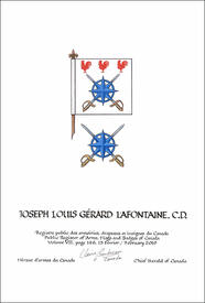 Letters patent granting heraldic emblems to Joseph Louis Gérard Lafontaine