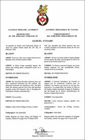 Letters patent registering the heraldic emblems of Samuel Cunard