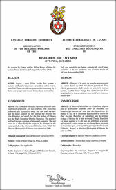 Lettres patentes enregistrant les emblèmes héraldiques du Bishopric of Ottawa