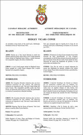 Lettres patentes enregistrant les emblèmes héraldiques de Hedley Vicars Cowie