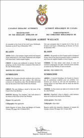 Lettres patentes enregistrant les emblèmes héraldiques de William Albert Wallace