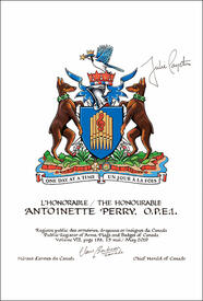 Lettres patentes concédant des emblèmes héraldiques à Antoinette Perry