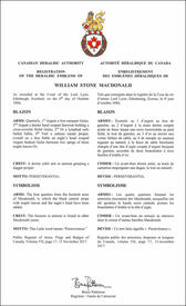 Lettres patentes enregistrant les emblèmes héraldiques de William Stone Macdonald