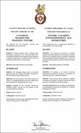 Letters patent approving the heraldic emblems of the Canadian Manoeuvre Training Centre