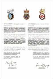 Lettres patentes concédant des emblèmes héraldiques à la Société géographique royale du Canada