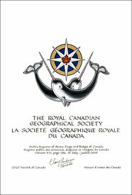 Lettres patentes concédant des emblèmes héraldiques à la Société géographique royale du Canada