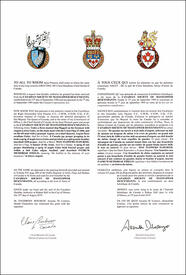 Letters patent granting heraldic emblems to the Canadian Society of Mayflower Descendants
