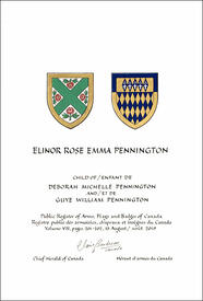 Lettres patentes concédant des emblèmes héraldiques à Guye William Pennington