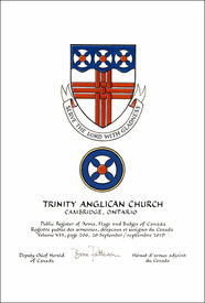 Letters patent granting heraldic emblems to Trinity Anglican Church