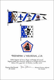 Letters patent granting heraldic emblems to Brendan L'Heureux
