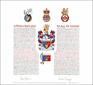 Letters patent granting heraldic emblems to Frédéric Josef Gérard Stéphane Grenier