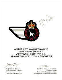 Lettres patentes approuvant les emblèmes héraldiques d'un gestionnaire de la maintenance des aéronefs de l'Aviation royale canadienne