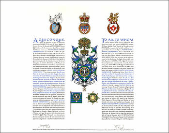 Letters patent granting heraldic emblems to Alain Louis Joseph Laurencelle