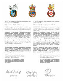 Letters patent granting heraldic emblems to Steven James Cowan