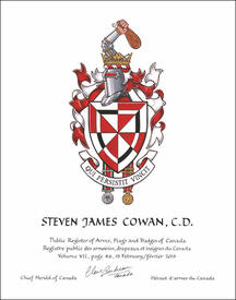 Letters patent granting heraldic emblems to Steven James Cowan
