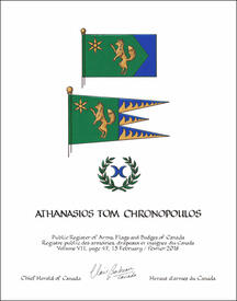 Letters patent granting heraldic emblems to Athanasios Tom Chronopoulos