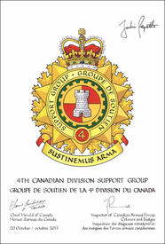 Letters patent approving the heraldic emblems of the 4th Canadian Division Support Group