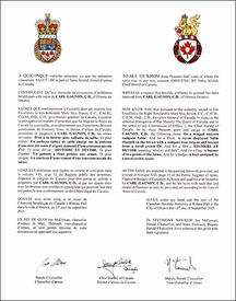 Letters patent granting heraldic emblems to Carl Gagnon