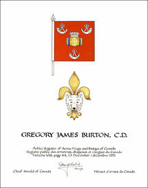 Letters patent granting heraldic emblems to Gregory James Burton