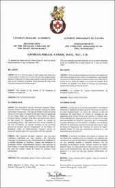 Lettres patentes enregistrant les emblèmes héraldiques de Georges-Philias Vanier